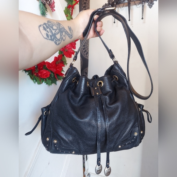 Vintage Michael Kors Genuine Leather Crossbody Hobo🖤 - Picture 1 of 15